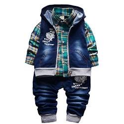 Yao 9M-5J Frühling Herbst Baby Jungen 3-teiliges Kleidungsset Baumwollhemd Jeans und Jeansweste(3-4J, Grün) von Yao
