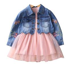 Yao Frühling Herbst Kleine Mädchen Bekleidungsset Kinder Kinder Jeansjacke und Langarmkleid 2-teiliges Set (4J, rosa) von Yao