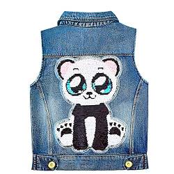 Yao Mädchen Denim Weste Frühling Herbst Pailletten Weste Mantel (Panda, 6-7 Jahre) von Yao