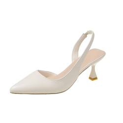 YaoFafa2178 Sommerliche Französische Zehenschuhe mit Hohen Absätzen für Damen, Modische und Einfache Stiletto-Schuhe mit Spitzer Zehenpartie,Beige,US5 EU35 von YaoFafa2178