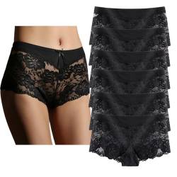 YaoKing Damen Unterwäsche Regular & Plus Size Panties Sexy Spitze Boyshort Hipster Cheeky Panty- 6 Stück, 6 Stück schwarz, 4XL von YaoKing