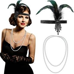 1920er Flapper Stirnband Künstliche Perlen Halskette Flapper Zubehör Flapper Kopfstück Gefälschte Perle Halskette Perle Halskette Kostüm Schmuck Damen Kostüm Kopfbedeckung für Party Kostüm von Yaomiao