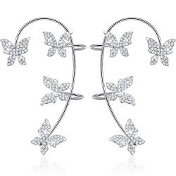 2 Stück Ohrwickelohrringe Schmetterling Cuff Earrings Schmetterlings Ohrringe Vintage Ohrstulpen Ohrringe Schmetterling Ohrstulpen Ohrringe Kein durchdringender Ohrclip für Frauen (Silber) von Yaomiao