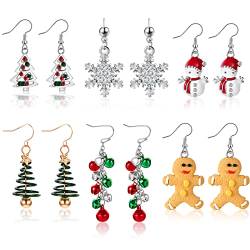 6 Paare Hängende Weihnachten Ohrringe Schneeflocken Weihnachtsohrringe Weihnachtsbaum Ohrringe Neuartige Lustige Weihnachten Ohrhänger für Damen Mädchen Schmuck (Süß) von Yaomiao