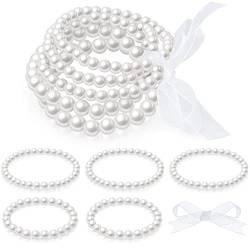 Yaomiao 10 Stücke Perlenarmband für Braut Party Hochzeit Künstlichen Perlen Armband Set Weiß Perlen Stretcharmband Stapelbares Armband Sets für Damen JGA 1920 Zubehör von Yaomiao