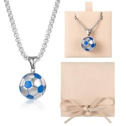 Yaomiao 3D Fußball Anhänger Halskette Edelstahl Kette mit Fußball Charm Halskette mit Schmuckbeutel und Geschenkkarte Fußball Halskette Geschenke für Jungen Mädchen Kinder Männer Damen Unisex (Blau) von Yaomiao