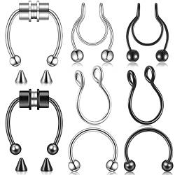 Yaomiao 8 Stück Gefälscht Septum Nasenringe Magnetisch Septum Nasenring Reifen Hufeisen Nasenring Nicht Durchdringend Nasenring Gefälschte Nasenmanschette Clip On Nasenring (Silber, Schwarz) von Yaomiao