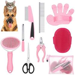 Yaomiao 9-teiliges Hundepflegebürsten-Set, selbstreinigende Zupfbürste für Hunde, Haarausfall und Flohkamm, Nagelknipser und Feile, Haustierpflegebürste mit verstellbarem Riemen, Hunde, Haustiere von Yaomiao