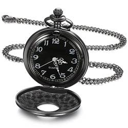 Yaomiao Vintage Taschenuhr Glatte Quarz Taschenuhr mit Kette Antik Kettenuhr mit Arabischen Ziffern für Damen Herren Vater Opa Geburtstag Jahrestag (Schwarze Abdeckung, Schwarz) von Yaomiao