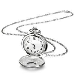 Yaomiao Vintage Taschenuhr Glatte Quarz Taschenuhr mit Kette Antik Kettenuhr mit Arabischen Ziffern für Damen Herren Vater Opa Geburtstag Jahrestag (Silber) von Yaomiao