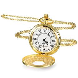 Yaomiao Vintage Taschenuhr Glatte Quarz Taschenuhr mit Kette Antik Kettenuhr mit Römischen Ziffern für Damen Herren Vater Opa Geburtstag Jubiläum (Silberne Abdeckung, Weißes Zifferblatt) von Yaomiao