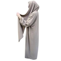 Yaqeen Abaya + angenähtes Kopftuch, einteiliges Gebetskleid, Jilbab-Hidschab, ideal für Zuhause, Schule, Reisen, Moschee, Madrassa, Masjid/Ramadan/Eid, mokka, One size von Yaqeen