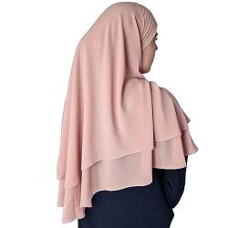 Yaqeen Hijab Kurzer Chiffon-Khimar, 2-lagig, Diamantschliff, Dreieck, Hijab, Muslimischer Schal, Kopftuch, Chadors, Arabien, islamisches Gebetskleid, muslimische Schals, hellrosa, One size von Yaqeen