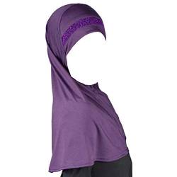 Yaqeen Hijab al Amira Kopftuch für Mädchen mit Glitzerborte, fertig zum Überziehen, Kopftuch für Mädchen, lila von Yaqeen