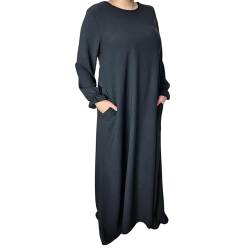 Yaqeen Jazz Abaya Seitentaschen Muslimah Maxikleid Islamisches Gebetskleid Ideal Casual/Moschee/Madrassa/Ramadan/Eid/Hajj/Umrah, Schwarz , One size von Yaqeen