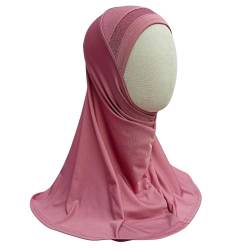 Yaqeen Mädchen Instant Kopftuch Hijab al Amira mit Glitzerborde, fertig gemachter Schal zum Überziehen, ideal für jeden Anlass, Schule/Kindergarten, rose, One size von Yaqeen