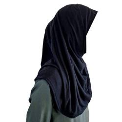 Yaqeen Mädchen Jersey Hijab Instant Kopftuch Baumwolle Viskose Einfarbig Amira Fertig Pull On Kinder Schal Ideal für jeden Anlass Schule/Kindergarten/Madrassah/Moskite/Ramadan/Eid, Schwarz , One size von Yaqeen