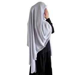 Yaqeen XL Khimar Dreieck Lang Hijab für Muslimah Einteiler Weicher Kreppstoff Kopftuch Material Chadors Arabien Islamisches Gebetskleid Muslimische Schals Körperabdeckung, silber, One size von Yaqeen