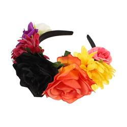 Yardwe Halloween-Stirnband Tag der Toten Kostüme für Frauen Tag des toten Blumenstirnbands Tiara Make-up-Stirnband Party-Kopfbedeckung Party-Haarspange Cosplay Haarnadel Mexiko Fräulein von Yardwe