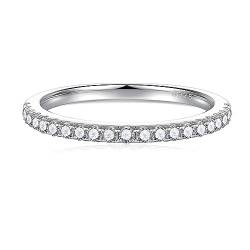 Yaresul 0,375Karat Moissanite Ring Silber 925 Damen 1,8mm Schmaler Vorsteckring Ring Halb-Ewigkeit Ring Eheringe für Frauen, D Farbe VVS1, Rundschliff, Größe 49.3(15.7) von Yaresul