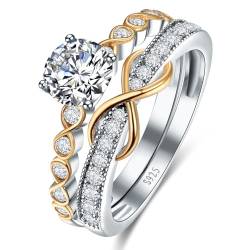 Yaresul 1.75ct Frauen Unendlichkeit Ring Set, 925 Sterling Silber Gold plattiert verdreht Hochzeit Bands Ewige Liebe Ring Set Cubic Zirkonia Verlobungsring Promise Ring für Sie Größe 54.4(17.3) von Yaresul