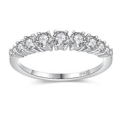 Yaresul 1Karat Moissanite-Diamant Ring Silber 925 Damen Halb-Ewigkeit Ring Eheringe für Frauen, D Farbe VVS1, Rundschliff, Schmaler Vorsteckring Ring Größe 49.3(15.7) von Yaresul