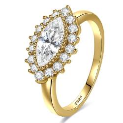 Yaresul 1ct Frauen Marquise Ring 14K Gold plattiert 925 Sterling Silber Marquise Halo Verlobungsringe für Frauen Cubic Zirkonia Marquise Ehering,Größe 54.4(17.3) von Yaresul