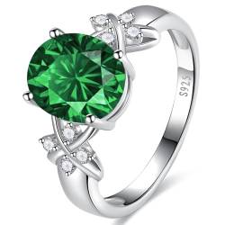 Yaresul 2,75 ct Damen Smaragdring 925 Sterling Silber Grüner Smaragd Ringfassung Criss Cross CZ Smaragdschmuck Versprechensring Jewelry Promise Ring,Größe 52(16.6) von Yaresul