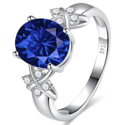 Yaresul 2.75ct Frauen Saphir Ring 925 Sterling Silber Saphir Verlobungsring Blauer Saphir Ring Einstellung Criss Cross CZ Saphir Schmuck Versprechen Ring, Größe 60(19.1) von Yaresul