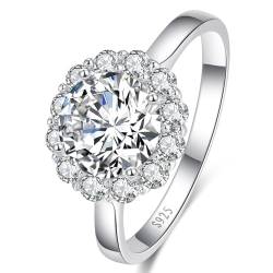 Yaresul 3.5ct Verlobungsringe für Frauen, 925 Sterling Silber Ringe Runder Schnitt CZ Halo Hochzeit Versprechen Ringe Atemberaubende Hochzeit Bands für Frauen Größe 49.3(15.7) von Yaresul