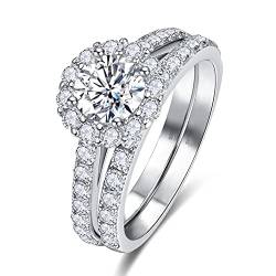Yaresul 925 Sterling Silber Bridal Ring Set, Rundschliff kubischer Zirkonia Ring Fake Ehering, Verlobungsring für Sie von Yaresul