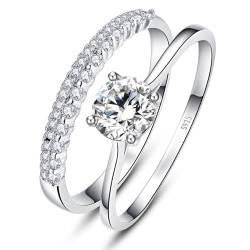 Yaresul 925 Sterling Silber Solitär Ring Set, 0,9 ct Rundschliff Cubic Zirkonia Ringe Braut Sets Hochzeit Versprechen Ring Stapelbar Ringe Set für Frauen Größe 50.6(16.1) von Yaresul