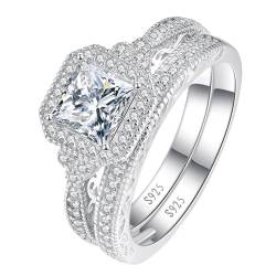 Yaresul Bridal Ring Set für Frauen 925 Sterling Silber 0,8ct Princess-Cut kubischer Zirkonia Fake Ehering, Promise Ringe für Sie Größe 52(16.6) von Yaresul