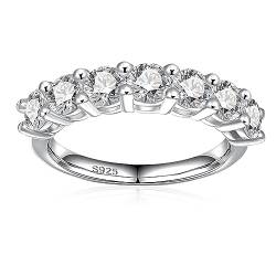 Yaresul Damenring Silber 925 Half Eternity Ringe 2.1 Karat im Labor hergestellter Runde Brilliant Zirkonia 7 Stein Moissanit Ehering Jubiläums Verlobungsring D Farbe VVS1 von Yaresul