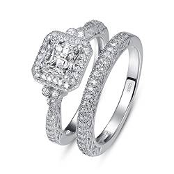 Yaresul Ehering-Sets für Frauen 0,8ct Princess-Cut kubischer Zirkonia Fake Diamond Ring, Silber CZ Ringe für Frauen Größe 60(19.1) von Yaresul