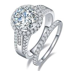 Yaresul Eheringe für Frauen, Damen Ring Sets in Silber Halo Ewigkeit Ring Set, Promise Ring für Sie Größe 52(16.6) von Yaresul