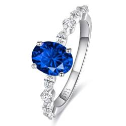 Yaresul Erstellt Saphir Ringe für Frauen 1,5 CT Oval-Cut Saphir Verlobungsring für Frauen 925 Sterling Silber Blau Ring für Frauen Hochzeit Versprechen Ring Größe 49.3(15.7) von Yaresul