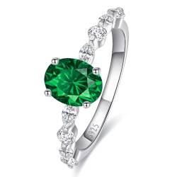 Yaresul Erstellt Smaragd Ringe für Frauen, 1,5 CT Oval-Cut Smaragd Verlobungsring für Frauen 925 Sterling Silber Grüner Ring für Frauen Paved Cubic Zirconia Promise Ring Größe 54.4(17.3) von Yaresul