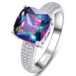 Yaresul Frauen Regenbogen Topas Ring, 925 Sterling Silber Frauen Verlobungsringe Lünette Einstellung kubischer Zirkonia Mode Aussage Ring beste Geschenk für Frauen Größe 54.4(17.3) von Yaresul