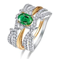 Yaresul Geburtsstein Ringe für Frauen,Intarsien 14K Gold plattiert erstellt grünen Smaragd Geburtsstein Ringe für 925 Sterling Silber,Geburtstag Geschenk für Freundin,Größe 57(18.1) von Yaresul