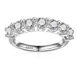 Yaresul Hochzeitsringe für Damen 7 Stein Moissanit Ehering Half Eternity Ringe 925 Sterling Silber 2.1 Karat Diamant Stapelbarer Ring Promise Ring Verlobungsring D Farbe VVS1 von Yaresul