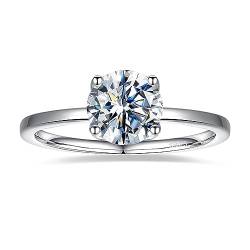 Yaresul Silber Ringe 925 Frauen Verlobung Ring mit Moissanit im Rundschliff Solitär Diamant Ringe 1,2 Karat Damen Eheringe VVS1 D Farbe Hochzeit Geschenk Ring für Ehefrau von Yaresul