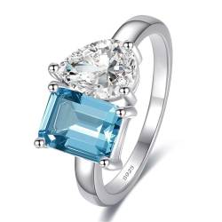 Yaresul Toi Et Moi Ring 925 Sterling Silber Frauen Verlobungsring Weißgold plattiert 1.5ct 6x8mm Doppelstein Ring Smaragd & Birne Aquamarin Schliff Ehering Größe 57(18.1) von Yaresul