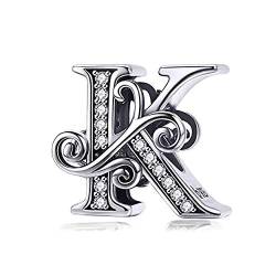 Buchstaben-Anhänger aus echtem 925er-Sterlingsilber, Buchstaben A-Z, 26 Perlen für Pandora-Armbänder K von Yashuo