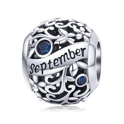 Charm-Anhänger aus echtem 925er-Sterlingsilber mit Aufschrift "Happy Birthday", 12 Farben, Geburtsstein für Pandora-Charm-Armband, Jahrestag, Muttertagsschmuck (Oktober) von Yashuo