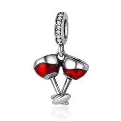 Charm-Anhänger mit Aufschrift "I Love Coffee", 925er Sterlingsilber, rote Emaille, für Pandora-Armband, Kristall Emaille von Yashuo