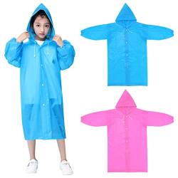 2 Stück Kinder Regenmantel mit Kapuze, Unisex Kinder Wasserdicht Wiederverwendbar Eva Regenponcho Kleinkind Regenjacke Verdickt Regencape für Reisen im Freien Klettern Radfahren Wandern (Rosa+Blau) von Yasmous