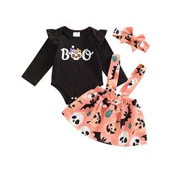 Yassiglia 0-24 Monate Baby Drei Stück Kleidung Set Halloween Kostüm Kinder Babykleidung Outfit Mädchen Festival Kleid Neugeborene Strampler Stirnband Rock (Schwarz Rosa, 9-12 Months) von Yassiglia