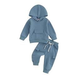 Yassiglia Baby Jungen Kleidung Set Neugeborene Zweiteiler Outfit Kleinkind Herbst Bekleidungssets Jogginganzug für Baby Junge Kapuzenpullover + Hosen Set (Blau, 18-24 Months) von Yassiglia