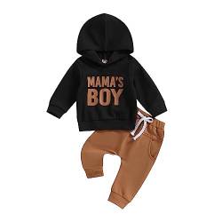 Yassiglia Baby Jungen Kleidung Set Neugeborene Zweiteiler Outfit Kleinkind Herbst Bekleidungssets Jogginganzug für Baby Junge Kapuzenpullover + Hosen Set (Schwarz Braun, 12-18 Months) von Yassiglia